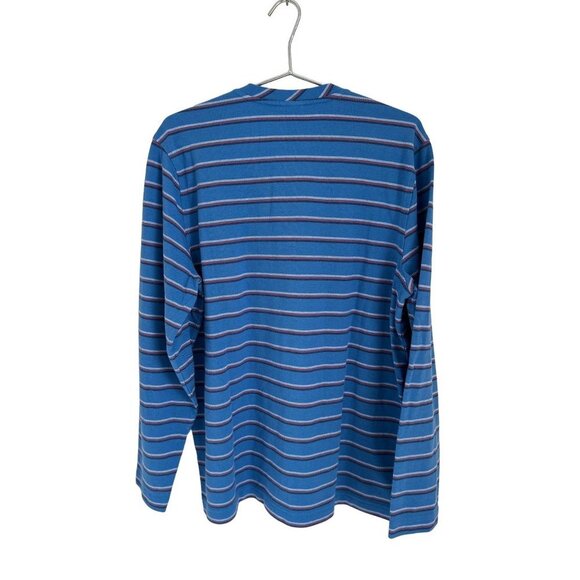 Brooks Brothers Cotton Henley Long Sleeve Blue with Red White Stripes Size Large - Picture 3 of 6
